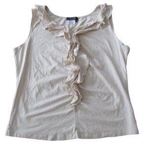 City Girl Nancy Bolen Sleeveless Blouse‎ Medium Beige Tan Sparkle Ruffle Shirt